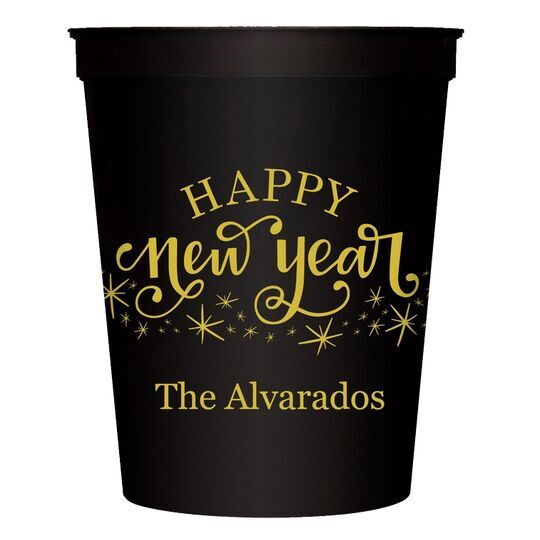 Hand Lettered Sparkle Happy New Year Stadium Cups